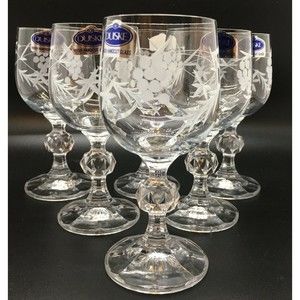 DUISKE GLASS Liqueur Cordial Glasses Set of 6 Hand Cut Irish Grape Vine NOS